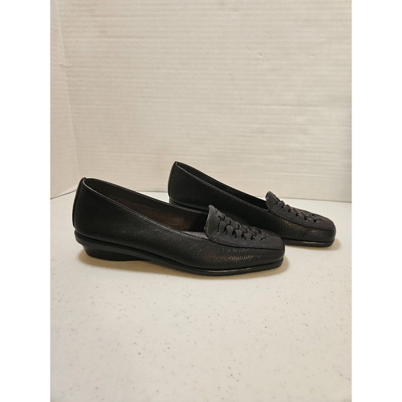 A2 By Aerosoles Shoes Womens 7.5 Stitch N Turns Loafers Black Leather Slip On - Picture 3 of 6